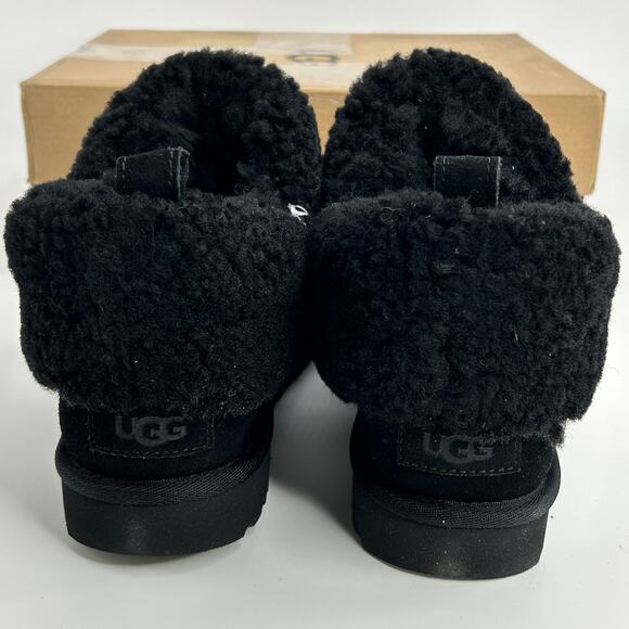 NEW UGG Classic Ultra Mini Braid Slip On Booties in Black Size 7 Sherpa Boot - Picture 7 of 8